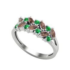 Alida Yüzük - Dumanlı kuvars ve yeşil kuvars 14 ayar beyaz altın yüzük #n542xt