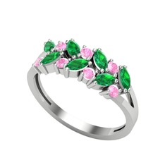 Yeşil kuvars ve pembe kuvars 8 ayar beyaz altın yüzük
