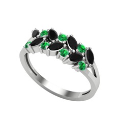 Alida Yüzük - Siyah zirkon ve yeşil kuvars 14 ayar beyaz altın yüzük #nb9z7s