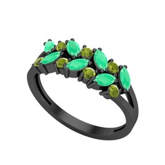 Alida Yüzük - Kök zümrüt ve peridot 925 ayar siyah rodyum kaplama gümüş yüzük #nch07e