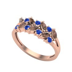 Dumanlı kuvars ve lab safir 14 ayar rose altın yüzük