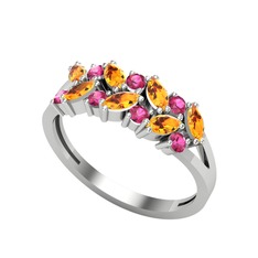 Sitrin ve rodolit garnet 18 ayar beyaz altın yüzük