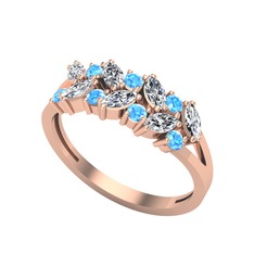 Alida Yüzük - Swarovski ve akuamarin 14 ayar rose altın yüzük #qigrun