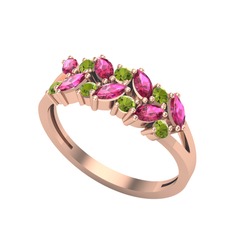 Alida Yüzük - Rodolit garnet ve peridot 8 ayar rose altın yüzük #r18y9v