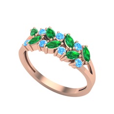 Yeşil kuvars ve akuamarin 8 ayar rose altın yüzük