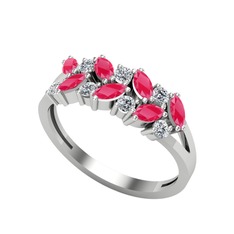 Kök yakut ve swarovski 14 ayar beyaz altın yüzük