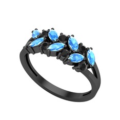 Alida Yüzük - Akuamarin ve siyah zirkon 925 ayar siyah rodyum kaplama gümüş yüzük #sfmx7m