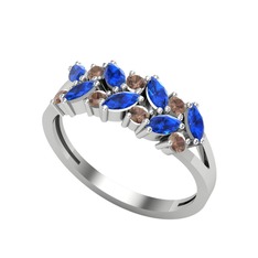 Alida Yüzük - Lab safir ve dumanlı kuvars 8 ayar beyaz altın yüzük #sl32vl