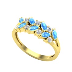Alida Yüzük - Akuamarin ve pırlanta 18 ayar altın yüzük (0.252 karat) #smmtw5
