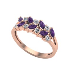 Ametist ve beyaz zirkon 14 ayar rose altın yüzük