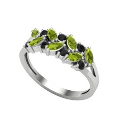 Alida Yüzük - Peridot ve siyah zirkon 8 ayar beyaz altın yüzük #u6mis2