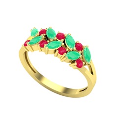 Kök zümrüt ve kök yakut 14 ayar altın yüzük