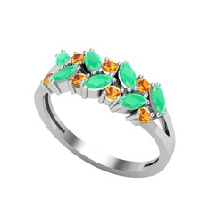 Alida Yüzük - Kök zümrüt ve sitrin 14 ayar beyaz altın yüzük #umyqjh