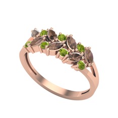Dumanlı kuvars ve peridot 8 ayar rose altın yüzük