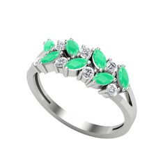 Alida Yüzük - Kök zümrüt ve pırlanta 14 ayar beyaz altın yüzük (0.252 karat) #w8vzej