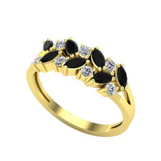 Siyah zirkon ve beyaz zirkon 14 ayar altın yüzük