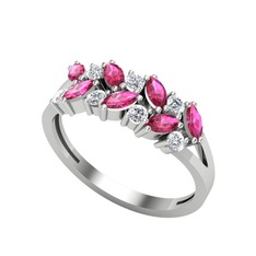 Alida Yüzük - Rodolit garnet ve pırlanta 14 ayar beyaz altın yüzük (0.252 karat) #xbzitq