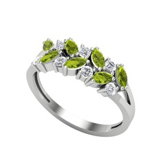Alida Yüzük - Peridot ve pırlanta 14 ayar beyaz altın yüzük (0.252 karat) #xqjvgz