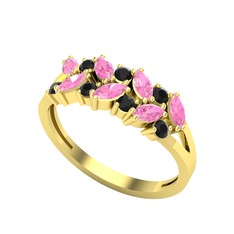 Alida Yüzük - Pembe kuvars ve siyah zirkon 8 ayar altın yüzük #y6hgh5