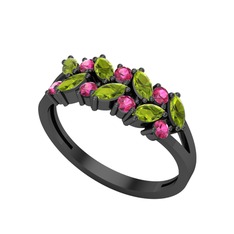 Alida Yüzük - Peridot ve rodolit garnet 925 ayar siyah rodyum kaplama gümüş yüzük #yigprl