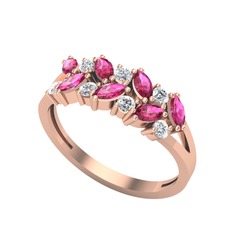 Rodolit garnet ve pırlanta 18 ayar rose altın yüzük (0.252 karat)