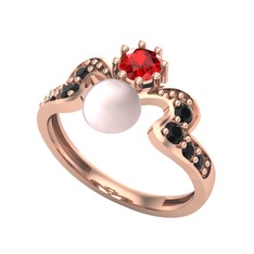 Pembe inci, garnet ve siyah zirkon 8 ayar rose altın yüzük