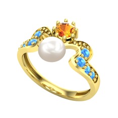 Ner İnci Yüzük - Inci, sitrin ve akuamarin 18 ayar altın yüzük #10c043z