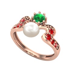 Ner İnci Yüzük - Inci, yeşil kuvars ve garnet 925 ayar rose altın kaplama gümüş yüzük #10ltlcm