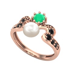 Ner İnci Yüzük - Inci, kök zümrüt ve siyah zirkon 8 ayar rose altın yüzük #11h3wy8