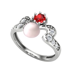 Ner İnci Yüzük - Pembe inci, garnet ve pırlanta 18 ayar beyaz altın yüzük (0.48 karat) #11uo7wr