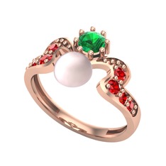 Pembe inci, yeşil kuvars ve garnet 8 ayar rose altın yüzük