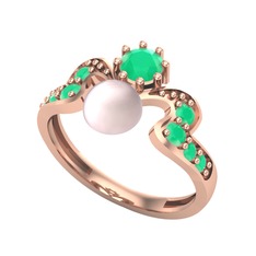 Ner İnci Yüzük - Pembe inci ve kök zümrüt 925 ayar rose altın kaplama gümüş yüzük #12lxnz6
