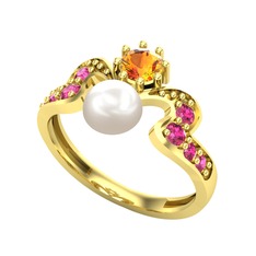 Ner İnci Yüzük - Inci, sitrin ve rodolit garnet 14 ayar altın yüzük #13kfsmk