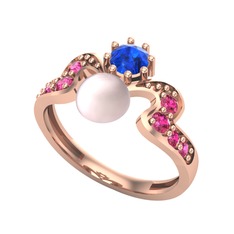 Pembe inci, lab safir ve rodolit garnet 925 ayar rose altın kaplama gümüş yüzük