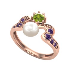 Ner İnci Yüzük - Inci, peridot ve ametist 14 ayar rose altın yüzük #14l4dfy