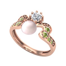 Ner İnci Yüzük - Pembe inci, pırlanta ve peridot 925 ayar rose altın kaplama gümüş yüzük (0.35 karat) #14wmyp7