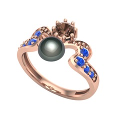 Siyah inci, dumanlı kuvars ve lab safir 18 ayar rose altın yüzük