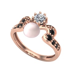 Pembe inci, swarovski ve siyah zirkon 14 ayar rose altın yüzük