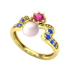 Pembe inci, rodolit garnet ve lab safir 14 ayar altın yüzük
