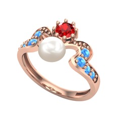 Inci, garnet ve akuamarin 8 ayar rose altın yüzük