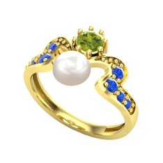 Inci, peridot ve lab safir 925 ayar altın kaplama gümüş yüzük