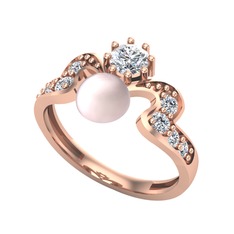 Ner İnci Yüzük - Pembe inci, pırlanta ve beyaz zirkon 925 ayar rose altın kaplama gümüş yüzük (0.35 karat) #15haqbn