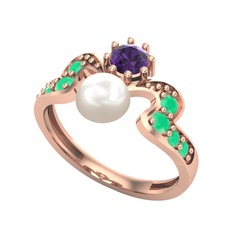 Ner İnci Yüzük - Inci, ametist ve kök zümrüt 18 ayar rose altın yüzük #16c9jwd