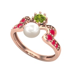 Ner İnci Yüzük - Inci, peridot ve kök yakut 18 ayar rose altın yüzük #16pzgqt