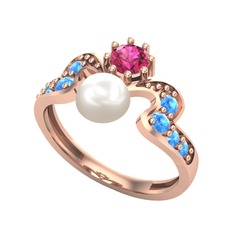 Ner İnci Yüzük - Inci, rodolit garnet ve akuamarin 925 ayar rose altın kaplama gümüş yüzük #17igc6v