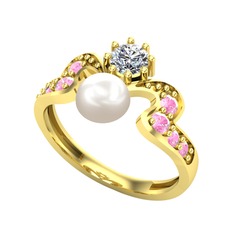 Ner İnci Yüzük - Inci, swarovski ve pembe kuvars 14 ayar altın yüzük #17k9u5j