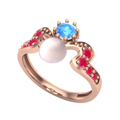 Ner İnci Yüzük - Pembe inci, akuamarin ve kök yakut 8 ayar rose altın yüzük #17uwsha
