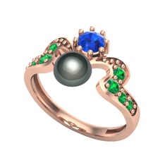 Ner İnci Yüzük - Siyah inci, lab safir ve yeşil kuvars 925 ayar rose altın kaplama gümüş yüzük #18fgtnk