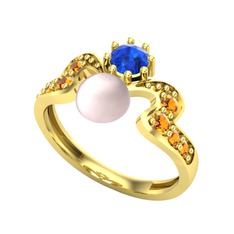 Ner İnci Yüzük - Pembe inci, lab safir ve sitrin 8 ayar altın yüzük #18gciv2