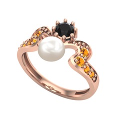Ner İnci Yüzük - Inci, siyah zirkon ve sitrin 18 ayar rose altın yüzük #18j41or